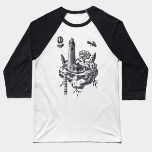 Mysterious Island monochrome Baseball T-Shirt